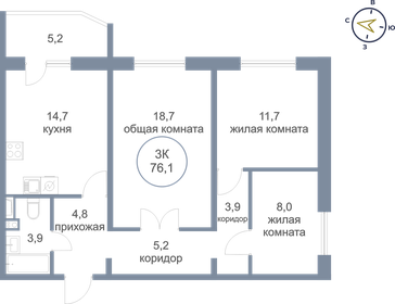 Квартира 76,1 м², 3-комнатная - изображение 1