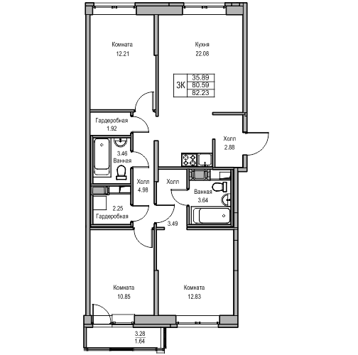 80,6 м², 3-комнатная квартира 15 853 944 ₽ - изображение 1