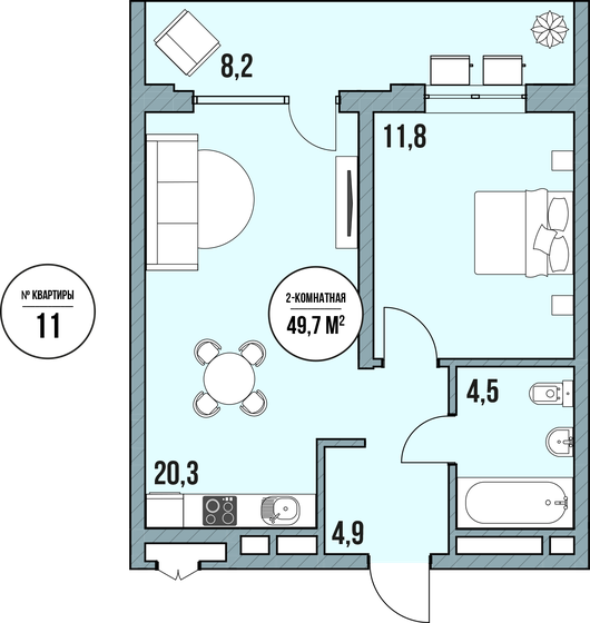 55,4 м², 2-комнатные апартаменты 8 498 700 ₽ - изображение 1