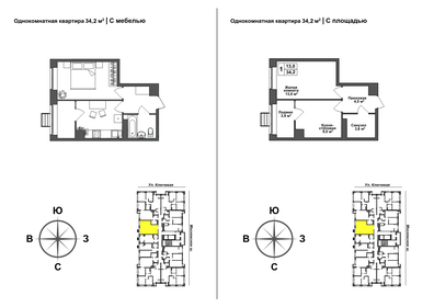 Квартира 34,2 м², 1-комнатная - изображение 1