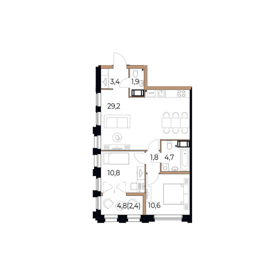 64,8 м², 2-комнатная квартира 11 016 000 ₽ - изображение 1