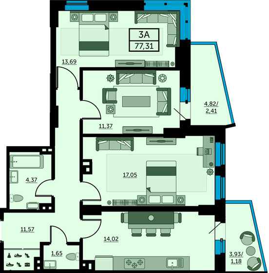 76,6 м², 3-комнатная квартира 9 503 360 ₽ - изображение 1