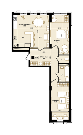81,4 м², 2-комнатная квартира 7 138 454 ₽ - изображение 7