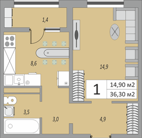 36,2 м², 1-комнатная квартира 2 968 400 ₽ - изображение 9