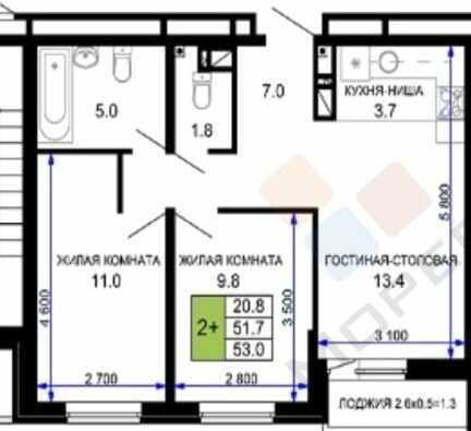 53 м², 2-комнатная квартира 6 500 000 ₽ - изображение 11