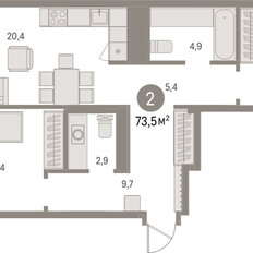 Квартира 73,5 м², 2-комнатная - изображение 3