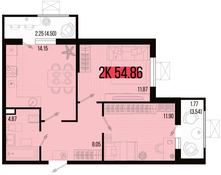 65,7 м², 2-комнатная квартира 6 000 000 ₽ - изображение 73