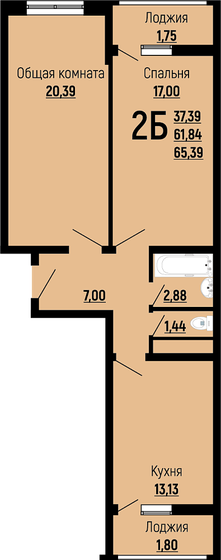 65,4 м², 2-комнатная квартира 7 741 980 ₽ - изображение 1