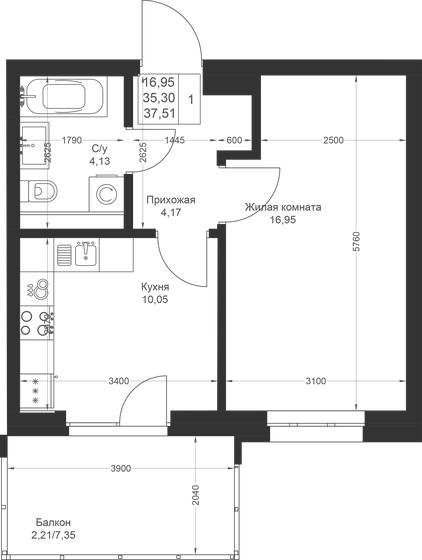 38,5 м², 1-комнатная квартира 7 851 960 ₽ - изображение 81
