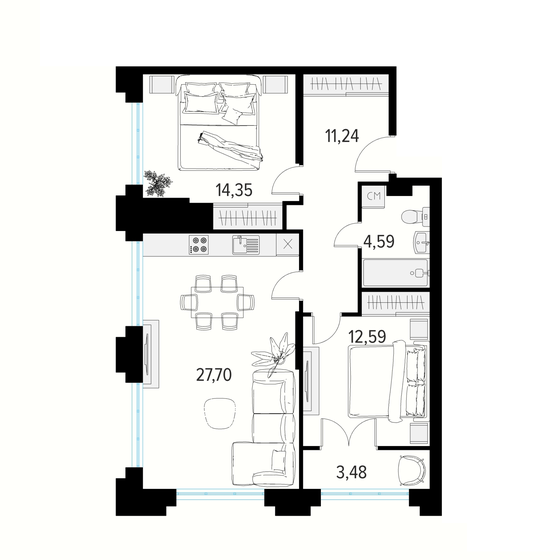 72,2 м², 2-комнатная квартира 12 528 435 ₽ - изображение 1