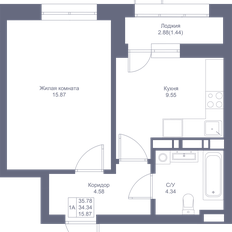 Квартира 35,8 м², 1-комнатная - изображение 3