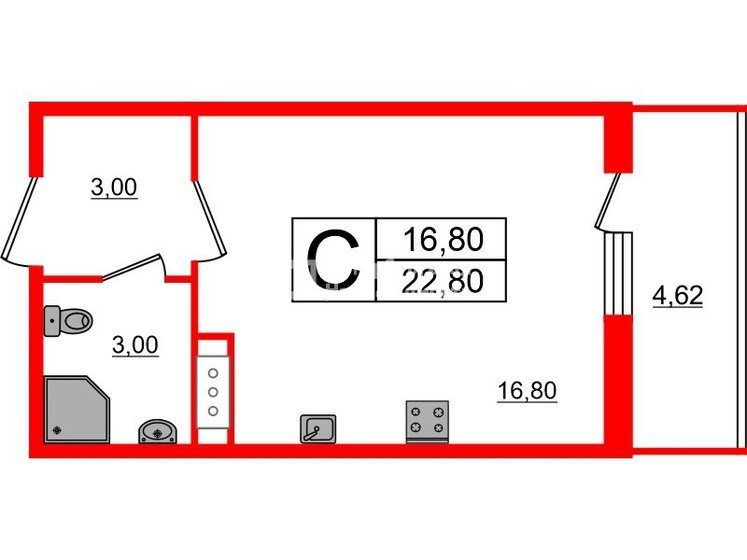 22,8 м², квартира-студия 4 100 000 ₽ - изображение 1