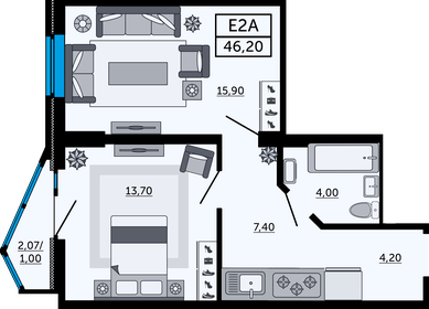 Квартира 45,6 м², 2-комнатная - изображение 1