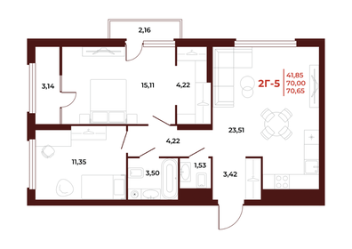 Квартира 70,7 м², 2-комнатная - изображение 1