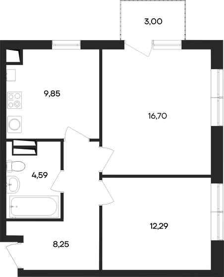 54,7 м², 2-комнатная квартира 9 733 040 ₽ - изображение 1