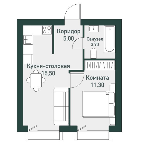 37,1 м², 1-комнатная квартира 4 261 900 ₽ - изображение 1