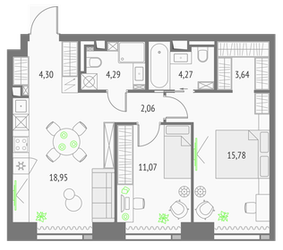 Квартира 64,4 м², 2-комнатная - изображение 1