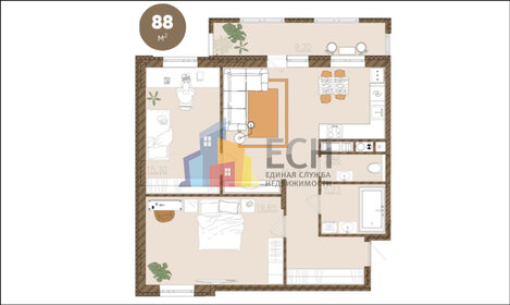 Квартира 87,6 м², 2-комнатная - изображение 1