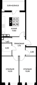 Квартира 64,7 м², 2-комнатная - изображение 1