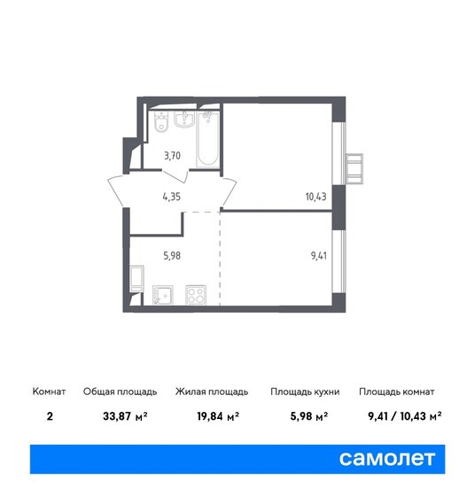 33,9 м², 2-комнатная квартира 6 880 660 ₽ - изображение 1