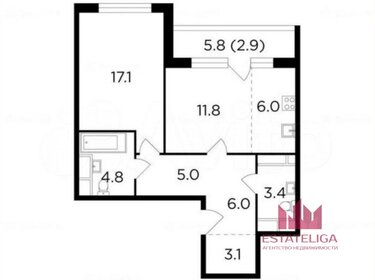 Квартира 61 м², 2-комнатная - изображение 1