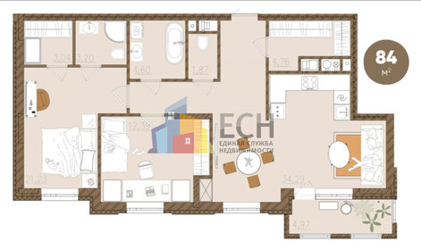 Квартира 83,4 м², 2-комнатная - изображение 1