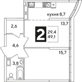 Квартира 49,1 м², 2-комнатная - изображение 2