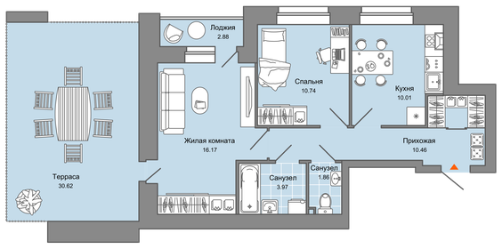 Квартира 64 м², 2-комнатная - изображение 1