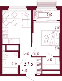 Квартира 37,5 м², 1-комнатная - изображение 1