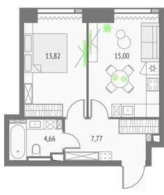 Квартира 41,3 м², 1-комнатная - изображение 1