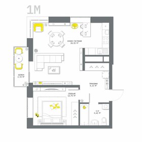 Квартира 58,1 м², 1-комнатная - изображение 1