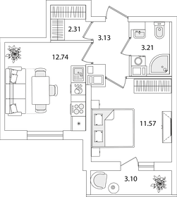 Квартира 34,5 м², 1-комнатная - изображение 1