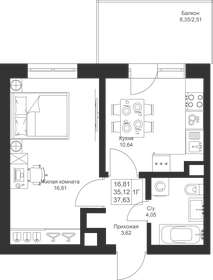 Квартира 37,6 м², 1-комнатная - изображение 1