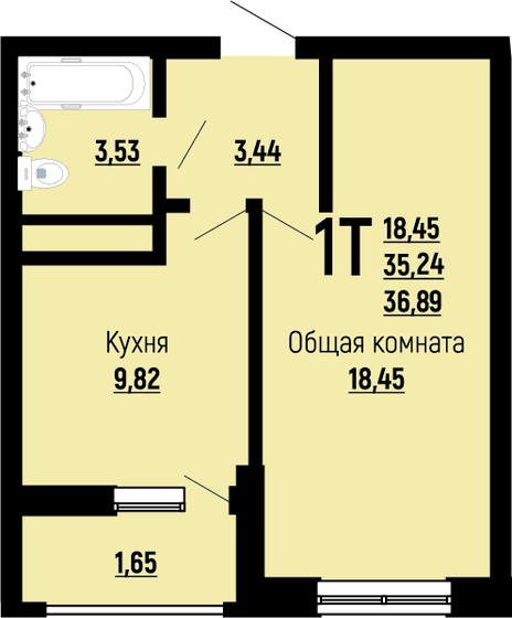 36,9 м², 1-комнатная квартира 5 311 976 ₽ - изображение 1