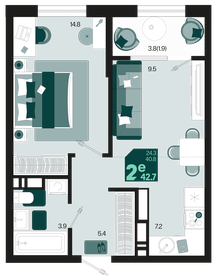 45 м², 2-комнатная квартира 3 400 000 ₽ - изображение 124