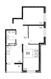 56,4 м², 3-комнатная квартира 6 209 640 ₽ - изображение 10