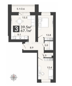 Квартира 67,1 м², 3-комнатная - изображение 1