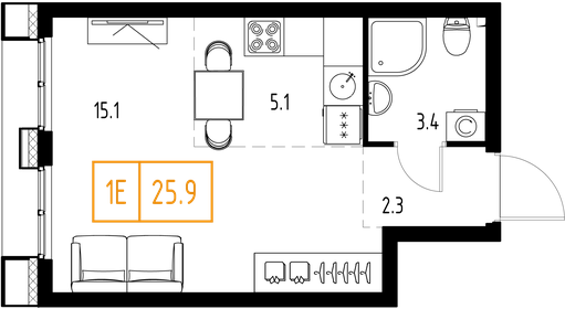 25,8 м², 1-комнатная квартира 10 070 855 ₽ - изображение 24