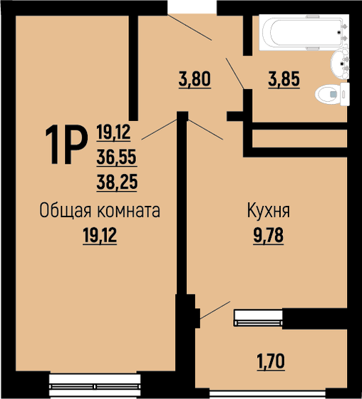 38,3 м², 1-комнатная квартира 5 236 999 ₽ - изображение 17