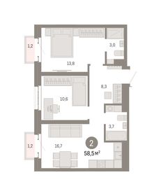 58,8 м², 2-комнатная квартира 19 970 000 ₽ - изображение 45