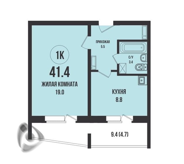 41,4 м², 1-комнатная квартира 4 860 000 ₽ - изображение 1