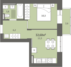 Квартира 32,6 м², 1-комнатная - изображение 1