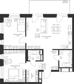Квартира 87,7 м², 2-комнатная - изображение 1