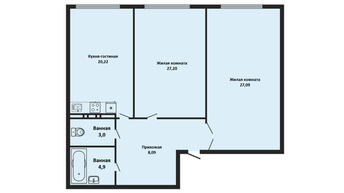 Квартира 91,6 м², 2-комнатная - изображение 1