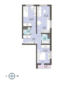 Квартира 56,6 м², 3-комнатная - изображение 1