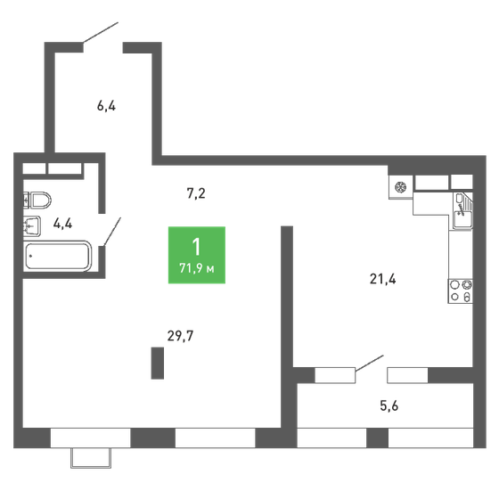 71,9 м², 1-комнатная квартира 8 336 188 ₽ - изображение 1