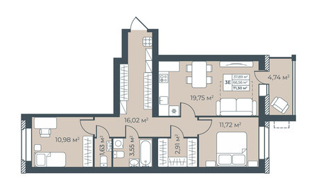 Квартира 71,3 м², 3-комнатная - изображение 1