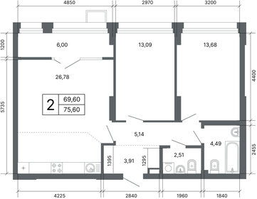 Квартира 75,2 м², 2-комнатная - изображение 2