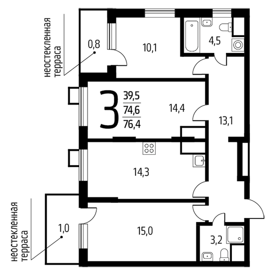 76,4 м², 3-комнатная квартира 17 763 000 ₽ - изображение 1