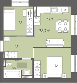 Квартира 38,7 м², 2-комнатная - изображение 1